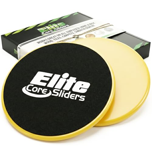 Os sliders de exercício Elite Sportz são frente e verso e funcionam suavemente em qualquer superfície. Ampla variedade de exercícios de baixo impacto que você pode fazer. Treino de corpo inteiro, compacto para viagens ou casa, amarelo