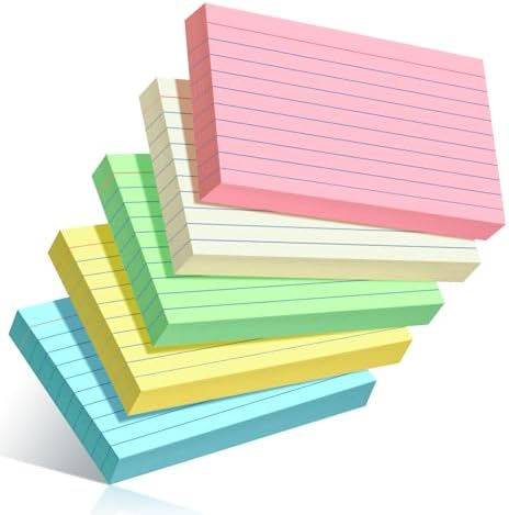 Colored Index Cards 3x5, 250 Pack, Ruled Index Cards, Flash Cards for Studying, Heavy Note Cards for Office, Home and School,Five Colors, Each Color Individually Wrapped, 50 Pack Per Package