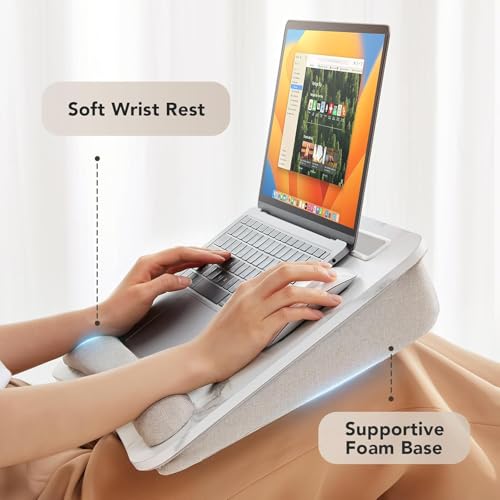 Image of COOLCOLD Portable Laptop Lap Desk with Soft Wrist Pad, Fits Up to 15.6 inch Anti-Slip Strip, Tablet or Phone Storage Slot, Pen-Pencil Pocket for Home Office Students Use as Computer Laptop Stand (Marble)