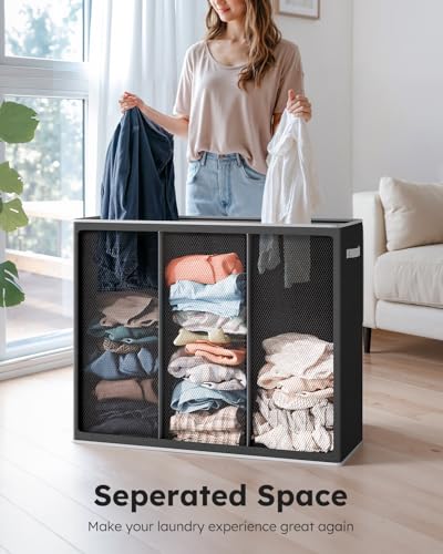 SOLEDI 180L Laundry Hamper 3 Section, Extra Large Laundry Hamper with Lid, Dirty Clothes Hamper with Sturdy Handle, Large Laundry Basket Organizer for Laundry Room, Bedroom, Hampers for Laundry - Image 5