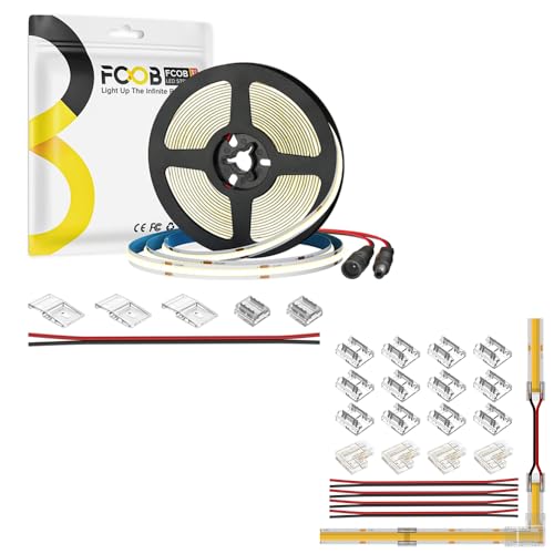 Tira LED COB 16.4FT DC12V 4000K 320 LEDs con Conector 2pin 8mm miniatura 1