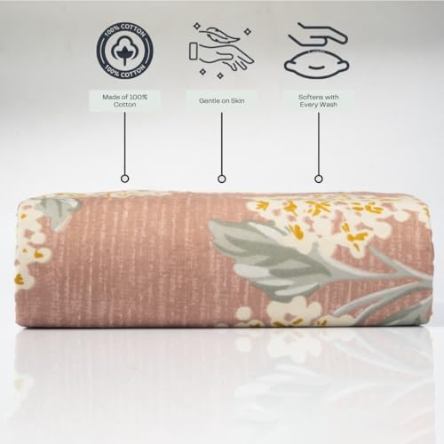 Image of Amazon Brand - Umi Cotton Fitted Bedsheet, Queen Size 78x60 Inches, Elastic Fit Bed Sheet, 10 Inch Deep Pocket, Soft Breathable Bedding, Durable Easy Care, with Pillow Cover-Rustic Garden-Rust