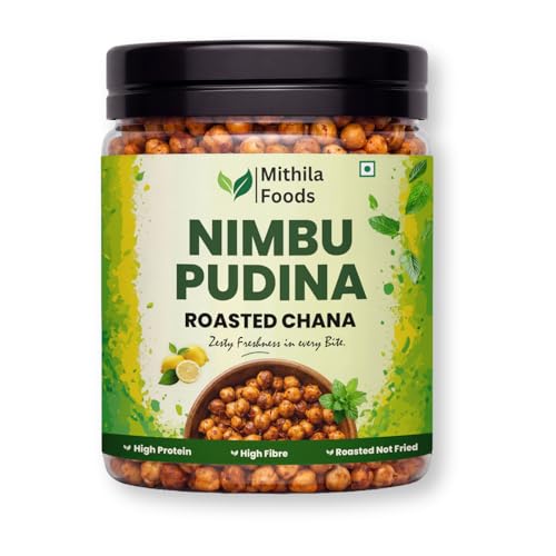 MITHILA FOODS 500g Nimbu Pudina Roasted Chana Desi Chickpeas Whole with Skin Crunchy Vegan Gluten-Free High Protein SMART Snack Authentic Bihari Bhuna Chana Snacks Tangy Lemon Mint Flavor