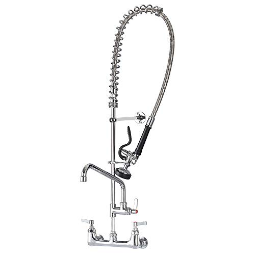 IMLEZON Commercial Sink Faucet Wall Mount Pre Rinse Faucet 8 Inches Center 43 Inches Height with 12 Inches Add on Spout
