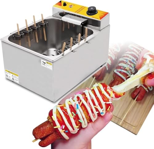 FHRKA Máquina para freír palitos de Salchicha con Queso de 1900 W, freidora de Salchichas de maíz de 12 L, máquina Comercial para Hacer palitos de Salchicha con Queso