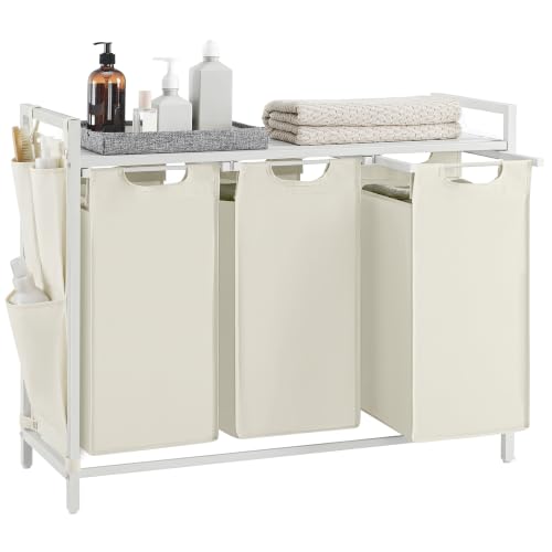 Image of VASAGLE Laundry Hamper with Shelf, 3 Pull-Out Bags, 3 x 10.6 Gallons (40 L)