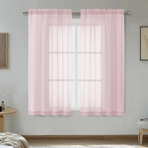 Image of OVZME Blush Pink Sheer Curtains 54 Inches Long 2 Panels - Soft Light Filtering Window Sheer Panels for Living Room /Bedroom, Top Dual Rod Pocket, 1 Pair, Each 42Wx54L Inches