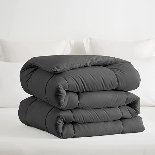 Image of All Season 250 GSM Comforter Single Size - Quilted Blanket Soft Microfiber Fill - Dohar /Rajai /Blanket /Duvet Single Size (60 inchX90 inch) - Dark Grey Color