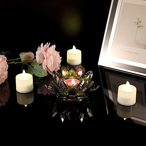 SUMTree Crystal Lotus Candle Holder for 4.5" Pillar Candle, Decorative Tealight Lotus Votive Candle Holder, Petals Style Flower Tealight Holder for Home Wedding Anniversary Decor, AB Colorful