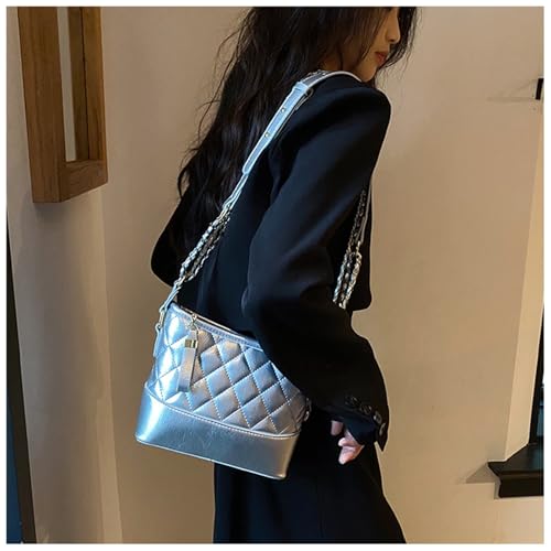 Quilted PU Leather Crossbody Bag for Women Quilted Purse Vintage Hobo Shoulder Bags Handbags Bucket Bag with Zipper3