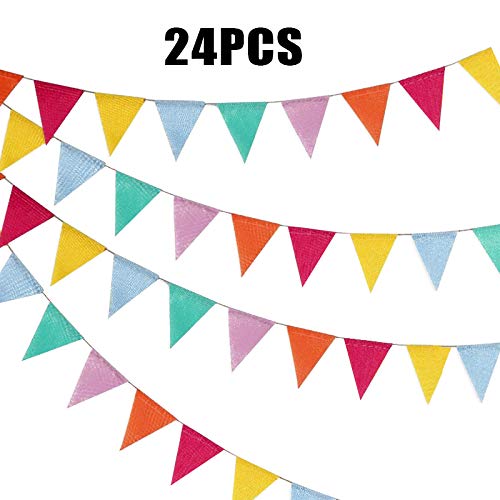 G2PLUS 24pcs Guirnalda Banderas Banderines de Colores triángulo Banner Guirnaldas Tela Banderines,para la Fiesta de Bodas del cumpleaños Decoración Colgante de Fiestav