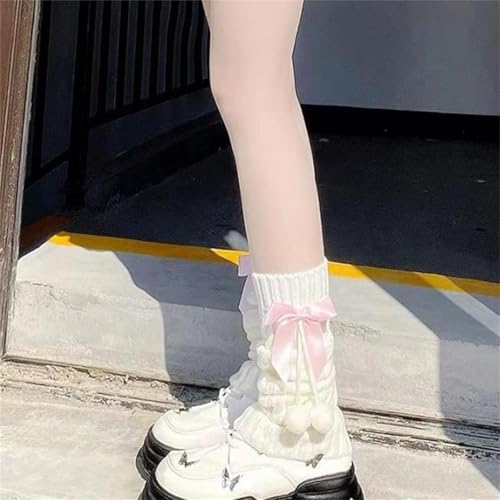 Image of Lolita Knit Leg Warmers Ribbon Bow Knot Japanese Cable Knit Footless Boot Socks Kawaii Leg Sleeves