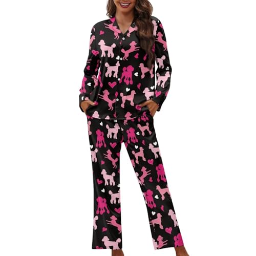 Pyjama femme manches longues imprimé caniche XXL doux
