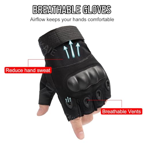 Image of Nylon Tactical Half Finger Gloves for Sports, Gym, Cycling, Travelling, Camping, Outdoor, Motorcycle Riding Gloves, Fingerless Gloves, Half Finger Gloves For Men& Women, Outdoor Gloves (BLACK, M)