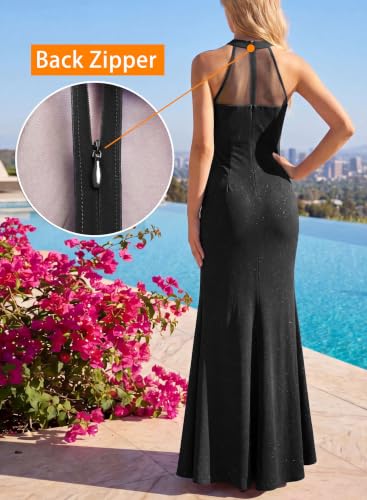 Image of VFSHOW Womens Formal Sexy Halter High Slit Prom Wedding Guest Maxi Dress 2023 Illusion Sweetheart Neckline Evening Long Gown
