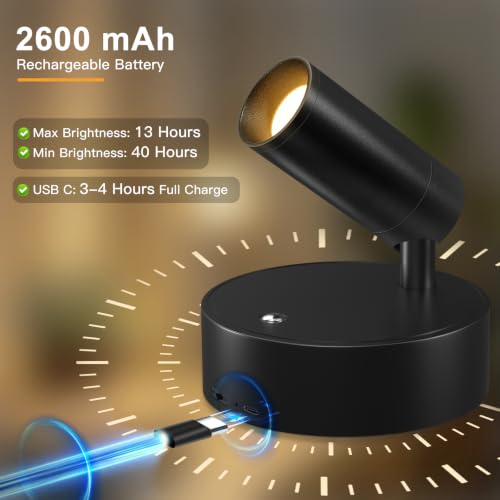 Image of Kimjo Wireless LED Spotlight, Spot Lights Indoor, Uplighting Indoor with Timer and Dimmable, Rechargeable Wall Lights Picture Light Accent Lighting for Plants (2 Pack)