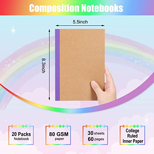 Eoout 20 Pack Kraft Notebooks, Lined Journal Bulk With Rainbow Spine, 10 Colors, 60 Pages Soft Cover Composition Notebooks For Women Girls Kids, School Office Supplies #TOP1