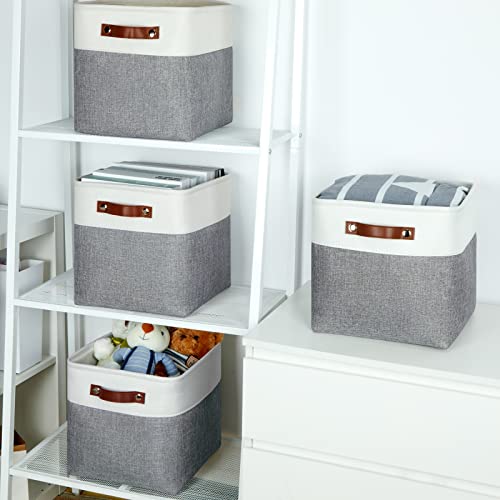 Temary Fabric Storage Baskets - 11 Inch Storage Cubes Set of 4 for Organizing, Books, Blankets (White&Gray) by Temary - Image 5