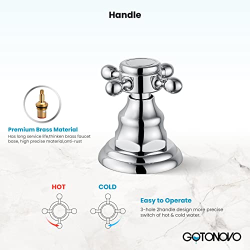 Widespread Bathroom Faucet Polished Chrome Silver 3 Holes Deck Mounted Basin Mixer Tap With Pop Up Drain Assembly With Overflow Victorian Style Dual Cross Knobs Hot And Cold Water #TOP7