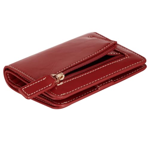 Image of Itslife Women's Rfid Blocking Small Compact Bifold Leather Pocket Wallet Ladies Mini Purse with id Window (Waxed Red)