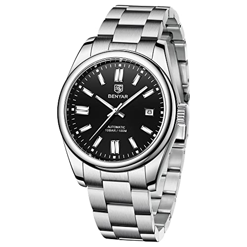 Reloj analógico mecánico automático de diseño BENYAR para Hombre, Correa de Acero Inoxidable, Reloj de Lujo a la Moda Resistente al Agua (NEGRO-11)… Cover