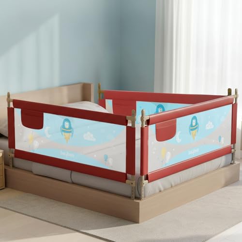 Image of BAYBEE Bed Rail Safety Guard for Kids | Bed Railing for Baby Safety Fence with 7 Level Height Adjustable & Portable Bed Side Protector from Baby Falling Guard (6FtX5FtX6Ft, 3 Sides, Red)