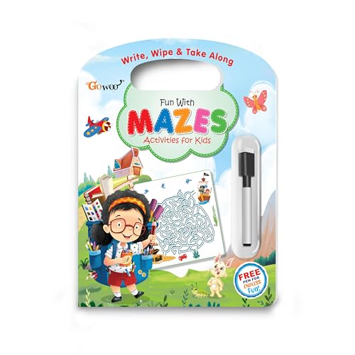 Image of Write, Wipe & Take Along Play With Mazes With Pen :- Interactive Maze Solving Fun for Children, fun reusable pen maze book, educational reusable maze workbook kids,