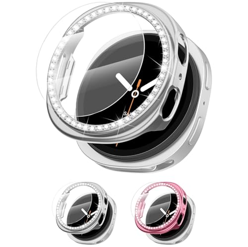 �y2������z Galaxy Watch 8 44mm �P�[�X + �K���X�t�B���� �T���X�� galaxy�E�H�b�` �P��_�C�������h����P�[�X �M�����N�V�[ �X�}�[�g�E�H�b�` ��ʕی�J�o�[ �N���A �ϏՌ� �ی�J�o�[ �����ߗ� �C�菝�h�~ �E���ȒP �t���t