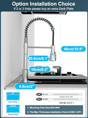 SREWOHS PRO Kitchen Tap,Kitchen Sink Mixer Taps with Pull Down Spray Head, 360°Swivel Spout with 4 Modes, Single Lever Stainless Steel Spring Bar Faucet for 1 Hole Sink,No Plumber Required,Nickel