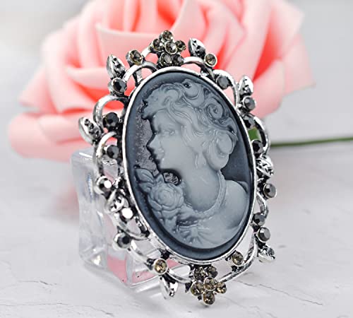 Image of Gyn&Joy Womens Antique Old Silvery Tone Victorian Floral Cameo Vintage Brooch Pin