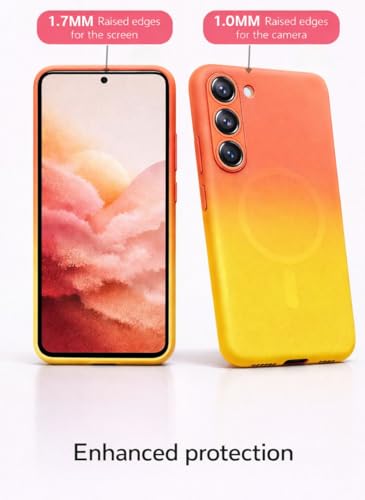 Image of amazon basics Gradient Mag-Safe Case for Samsung Galaxy A56 5G | Soft Silicone Shockproof Cover with Camera Protection | Slim Lightweight Design | Smooth Touch & Durable - Orange & Yellow