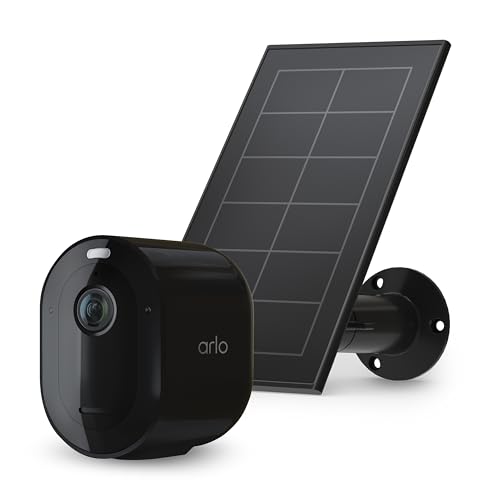 Arlo Pro 5S Spotlight Security Camera 2K HDR with Solar Panel Bundle | Outdoor | Wireless with Spotlight and Color Night Vision | Battery gets Charged with Solar Panel Black (Renewed)