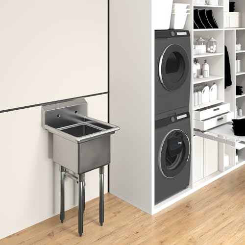 Image of AmGood Stainless Steel Prep & Utility Sink | 304 Stainless Steel | Restaurant, Kitchen, Laundry, Garage | NSF (Bowl Size: 16 inch x 14 inch No Faucet)