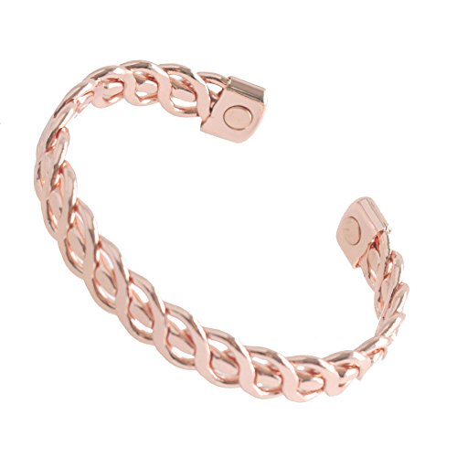 Aituo para hombre o para mujer Plain acabado magnético pulseras pulsera de cobre magnético terapia alivio del dolor de la artritis en las mujeres hombres brazalete bañado en oro rosa, Style-1, 1