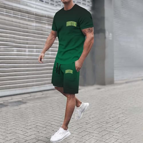 Ensemble homme t-shirt ample vert foncé avec short confortable imprimé lettres