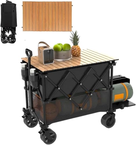 C·Kalosa Double Decker Folding Festival Trolley on Wheels, 250KG & 400L Capacity Collapsible Wagon Festival Trolley Cart with Table Top Extended for Camping Sports Shopping Garden and Beach