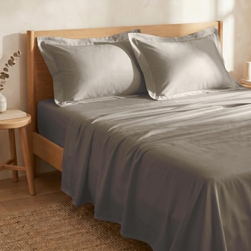 Image of Huesland Luxury 300 TC 100% Pure Cotton Luxe Soft Touch for King Size Bed Sheet Cotton - Soft, Durable & Stylish | Vintage Khaki | 108 x 108 inches