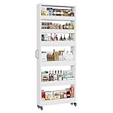 Qiaoxuan Slim Storage Cart, Lightweight 6 Tier Metal Rolling Utility Kitchen Cart on Wheels, Mobile Storage Shelving Unit Organizer for Bathroom Laundry Office Narrow Places (White, 6' D)