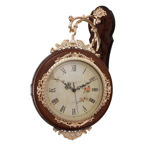 Horloge murale double face silencieuse rotative brun pour chambre à coucher zen - 7
