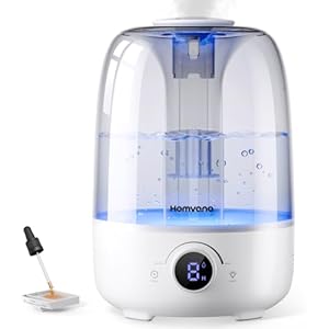 Homvana Humidifiers for Bedroom Diffusers - Top Fill 4L Cool Mist Humidifier Large Room, 40H Runtime Diffusers for Home, Air Humidifier for Plants, Baby Nursery, Easy to Clean, Essential Oil
