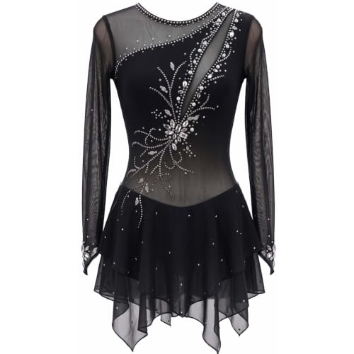 Robe de patinage artistique avec strass scintillants pour costume compétition