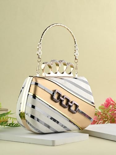 Image of TOOBA Handicraft Pearl Embroidered Clutch Purse For Women with Trendy Design 4-ring Handle & Tassel
