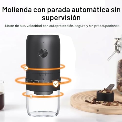 Miniatura 6 de Molinillo De Cafe Electrico Portátil, Pequeño Coffee Grinder Eléctrico Inalámbrico, 40 Ajustes Ajustables, Recargable Molinillo De Granos De Café Con Muelas De Cerámica Para Viajes, Camping, Oficina
