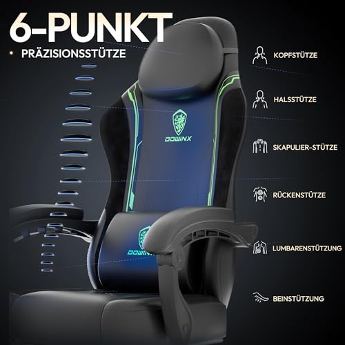 Sedia da gioco, ergonomica, in pelle PU con supporto lombare, funzione massaggio e schienale largo, portata fino a 150 kg, colore: verde - Sedia gaming - Immagine 5