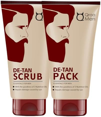 Qraa Men De Tan Pack with De Tan Scrub For Skin Lightening Brightening | Dirt & Blackhead Removal |Tan Removal Face Scrub & Pack | 100gm X 2 (Pack of 2)
