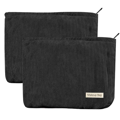 Tcdwla Kosmetiktasche, 2 Stück Schminktasche, Kulturtasche Cord Klein Damen, Reine Farbe, FedermäPpchen Aesthetic School Stuff für Schule, Reisen, Geschä Ftsreisen, Einkaufen, Wandern (Schwarz 1)