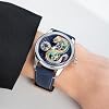 OBLVLO Luxury Dragon Design Watch, Rose Gold Case, Blue Leather Band, Decorative Dragon Dial