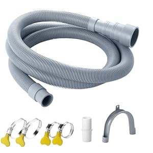 Washing Machine Drain Hose, 5 Feet Flexible Washer Drain Hose Extension, Universal Dishwasher Drain Hose Extension Kits Corrugated Washer Hoses W/ 1 Hose 4 Clamps