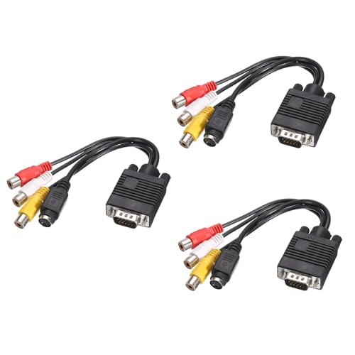 sourcing map VGA to RCA Cable, 3RCA + S-Video Adapter VGA Cable for TV PC Computer, Pack of 3
