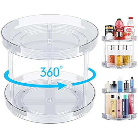 Feelhap Drehteller Organizer Lazy Susan 2er Set, Drehbares Gewürzregal aus Kunststoff Cover